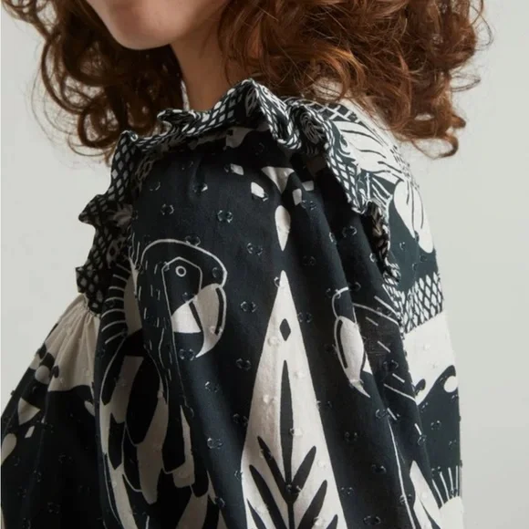 NWT FARM Rio Macaw Elegance Long Sleeve Mini Dress in Black/White - Size Medium - Picture 4 of 6